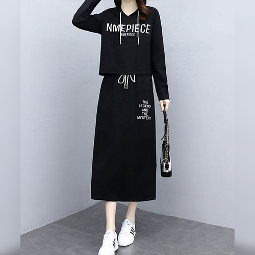 ★목요특가 자정마감 50%★캐주얼 레터링 후드탑&밴딩 스커트 2SET