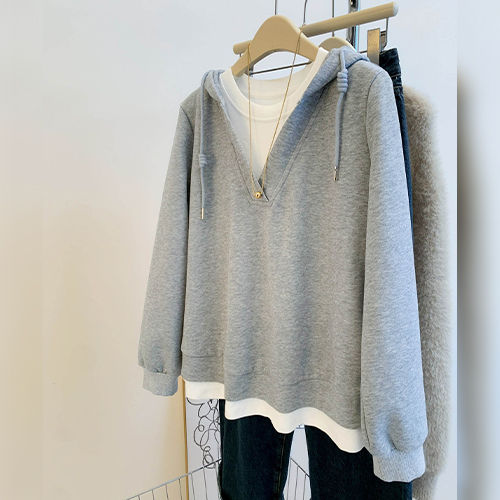 데일리 루즈핏 이중 레이어 후드티