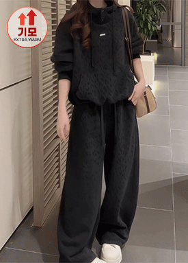 기모 레오파드 후드 트레이닝 세트