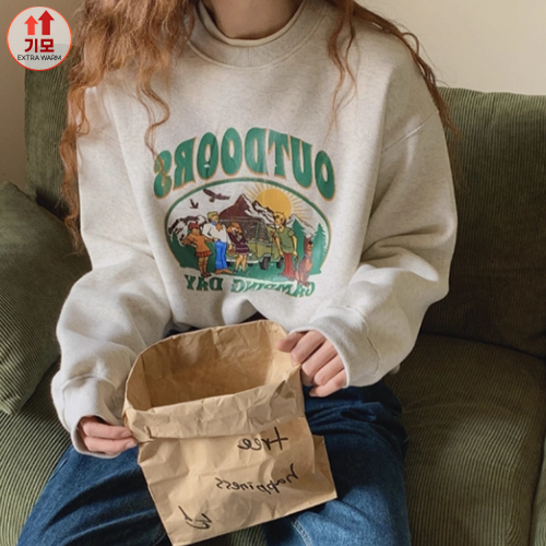 기모 아웃도어 빈티지 프린팅 맨투맨