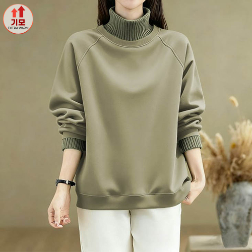 폴라넥 니트 배색 기모 맨투맨