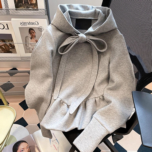 리본 포인트 플레어 후드티