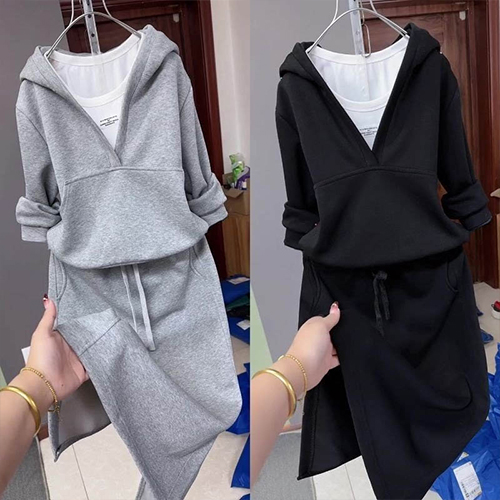 레이어 스타일 캐주얼 나시&후드&스커트 3SET