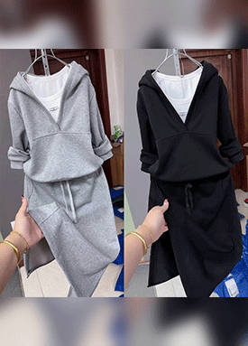 레이어 스타일 캐주얼 나시&후드&스커트 3SET