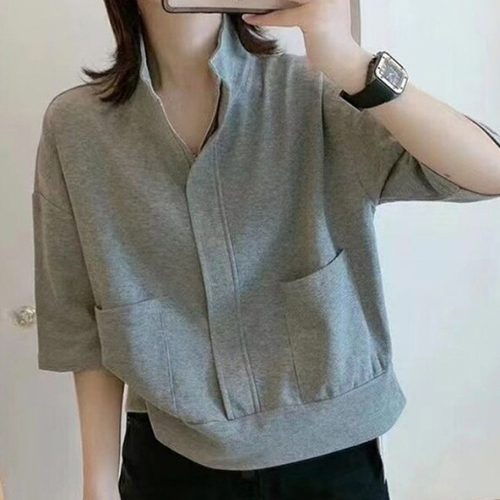 투포켓 반집업 캐주얼 반팔 맨투맨