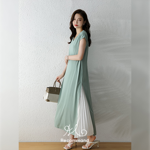 슬릿 원피스 플리츠 스커트 세트