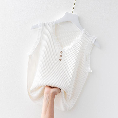 ◈[당일발송]  [재입고] 쫀쫀 골지 레이스 나시 티셔츠