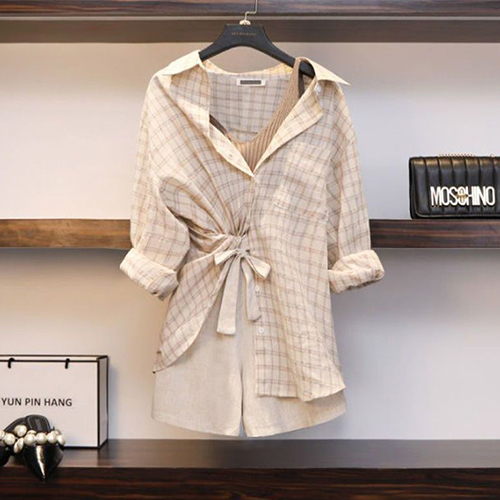 체크 남방&밴딩 숏팬츠&골지 끈나시 3SET