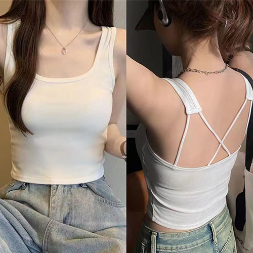 [당일발송] 크로스 뒤트임 민소매 크롭 나시