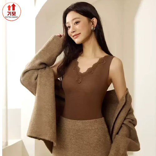 ◈[당일발송] 레이스 브이넥 기모 이너 나시