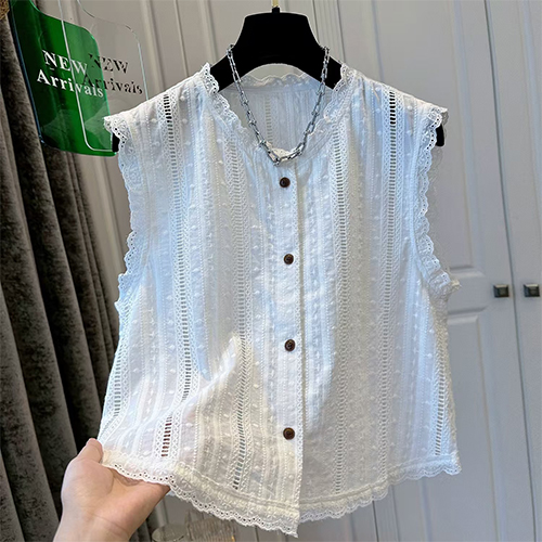 레이스 펀칭 자수 코튼 나시탑