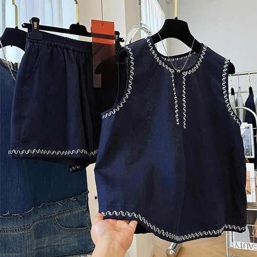 썸머 쿨링 에스닉 자수 나시&반바지 2SET