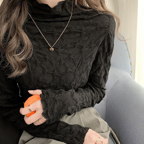 ◈[당일발송] 슬림핏 셔링 패턴 반폴라 티셔츠