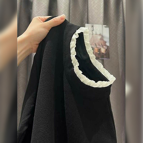 [당일발송]레이스 하이넥 심플 티셔츠