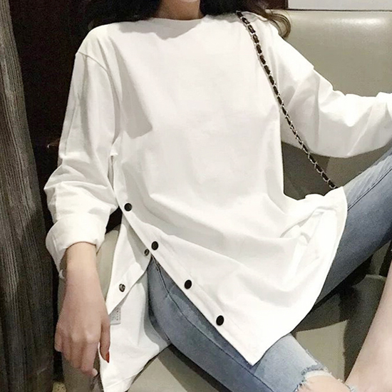  [재입고] [THE베이직] 스냅단추 스판 롱 티셔츠 