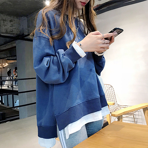 [재입고] 루즈핏 라운드 맨투맨 레이어드 티셔츠