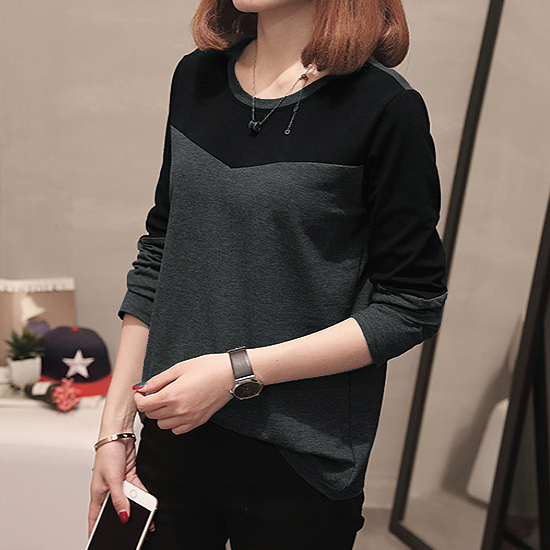 ◈[당일발송] 배색 라운드 긴팔 티셔츠