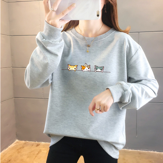  캣츠 프린팅 심플 맨투맨 티셔츠