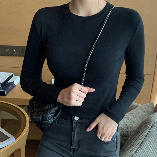 베이직 스판 라운드넥 티셔츠