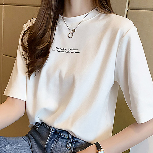 스판 라운드 레터링 반팔 티셔츠