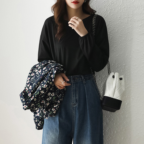 [당일발송][재입고] 라운드 밴딩 소매 심플 티셔츠[TS#4512]