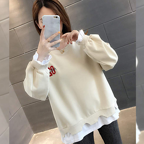 ◈[당일발송] 자수 라운드넥 레이어드 티셔츠