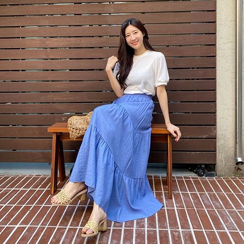 ◈[당일발송] 스판 라운드넥 퍼프티