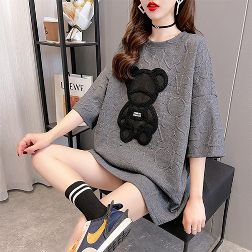  레터링 패턴 베어 루즈핏 반팔 티셔츠