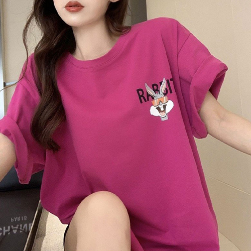 여유로운 루즈핏 래빗 박스 반팔 티셔츠