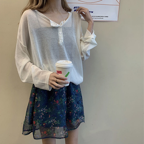 헨리넥 시스루 오버핏 티셔츠