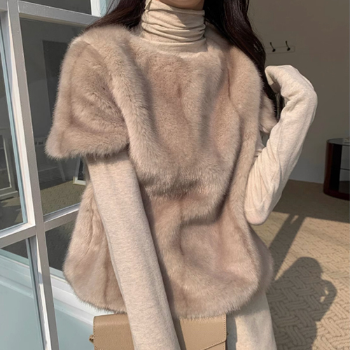 우아한 밍크 퍼 티셔츠