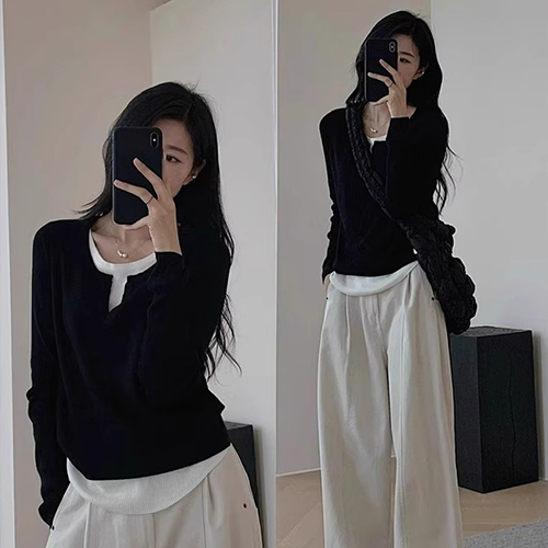 레이어드 옆셔링 긴팔 티셔츠