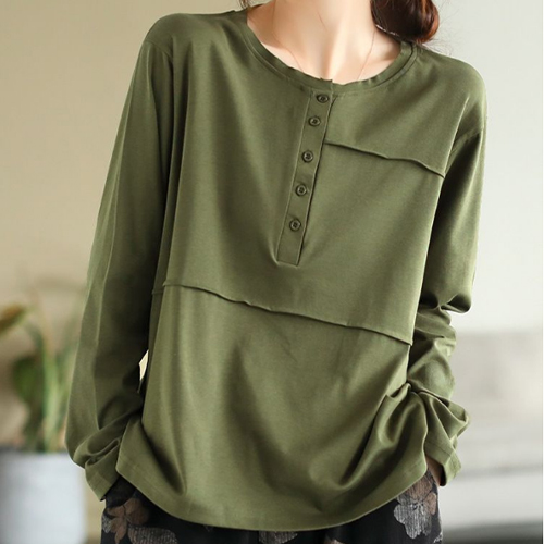 절개라인 헨리넥 긴팔 티셔츠