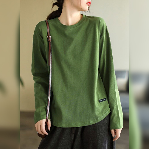 베이직 라벨 라운드 긴팔 티셔츠