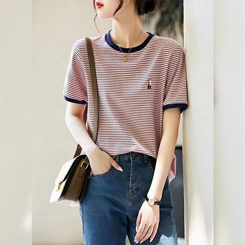 자수 단가라 니트 반팔 티셔츠