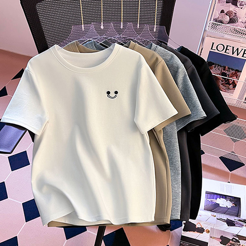 ◈[당일발송] 베이직 스마일 자수 반팔 티셔츠