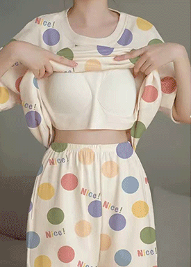 패턴 브라패드 티셔츠&반바지 홈웨어 2SET