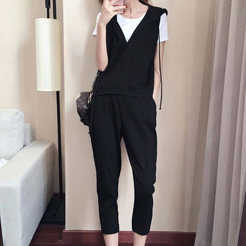 후드 베스트&베이직 티셔츠&슬림 밴딩 팬츠 3SET