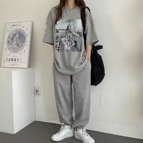 캐주얼 프린팅 반팔&조거 팬츠 2SET