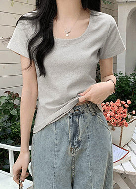 U넥 데일리 무지 티셔츠