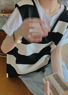 스트라이프 베스트 레이어드 티셔츠