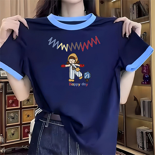 ◈[당일발송] 배색 데일리 프린팅 반팔티