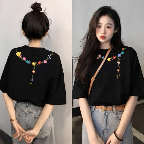 플라워 프린트 루즈핏 반팔 티셔츠