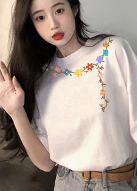 플라워 프린트 루즈핏 반팔 티셔츠