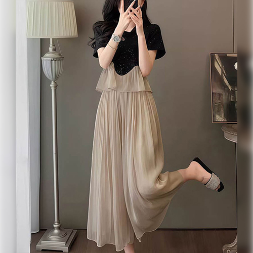 ◈[당일발송] 블링 반팔 티셔츠&플레어 와이드 팬츠 2SET