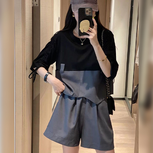 ◈[당일발송] 투톤 배색 캐주얼 투피스 SET