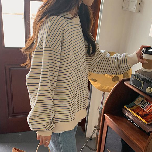 ★월요특가 자정마감 50%★라운드 스트라이프 루즈핏 티셔츠