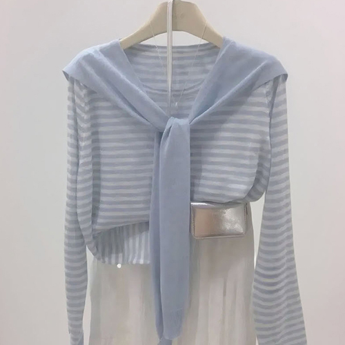 ◈[당일발송] 파스텔 스트라이프 숄 티셔츠