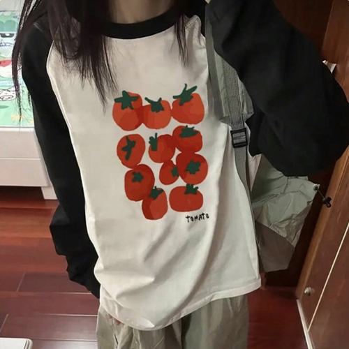 [당일발송]토마토 배색 나그랑 긴팔티