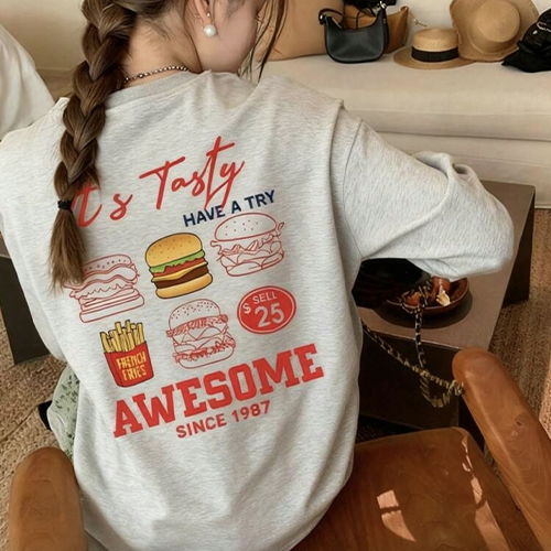 ★화요특가 자정마감 50%★테이스티 버거 프린팅 롱슬리브